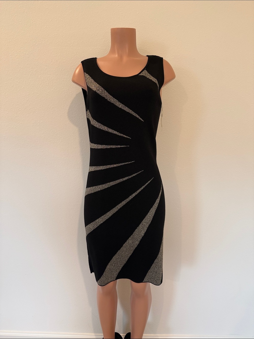 Black Sleeveless Mini Dress with Silver Spiral Accents size medium
